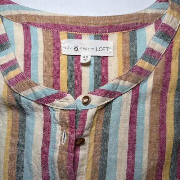 Lou & Grey for Loft XS Colorful Striped Short Sleeve Linen Blend Shirt Dress EUC - Picture 2 of 11